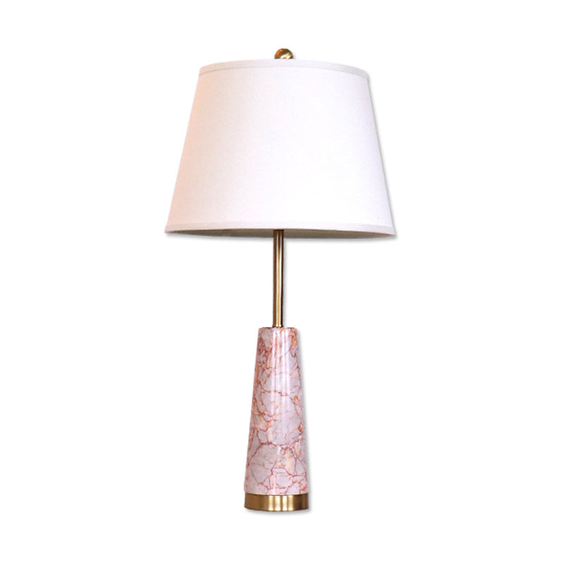 Cone Nightstand Light Modernist Marble 1-Head Red Night Table Lamp with Barrel White Fabric Shade Clearhalo 'Lamps' 'Table Lamps' Lighting' 735730