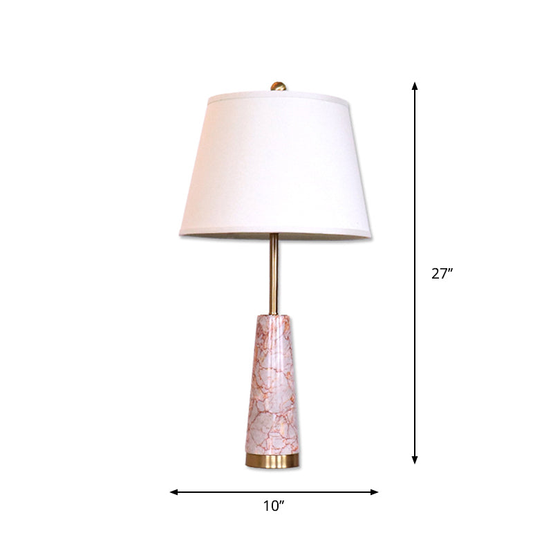 Cone Nightstand Light Modernist Marble 1-Head Red Night Table Lamp with Barrel White Fabric Shade Clearhalo 'Lamps' 'Table Lamps' Lighting' 735731