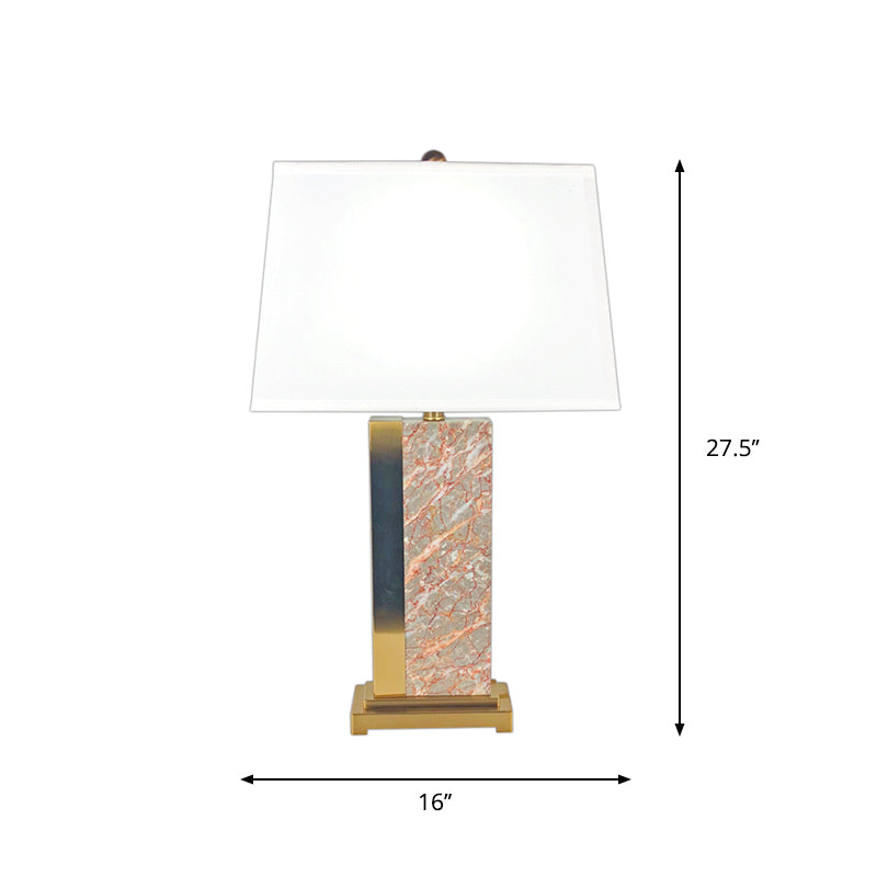 Trapezoid Fabric Table Light Contemporary 1-Bulb White Night Lamp with Rectangle Red Marble Base Clearhalo 'Lamps' 'Table Lamps' Lighting' 735735