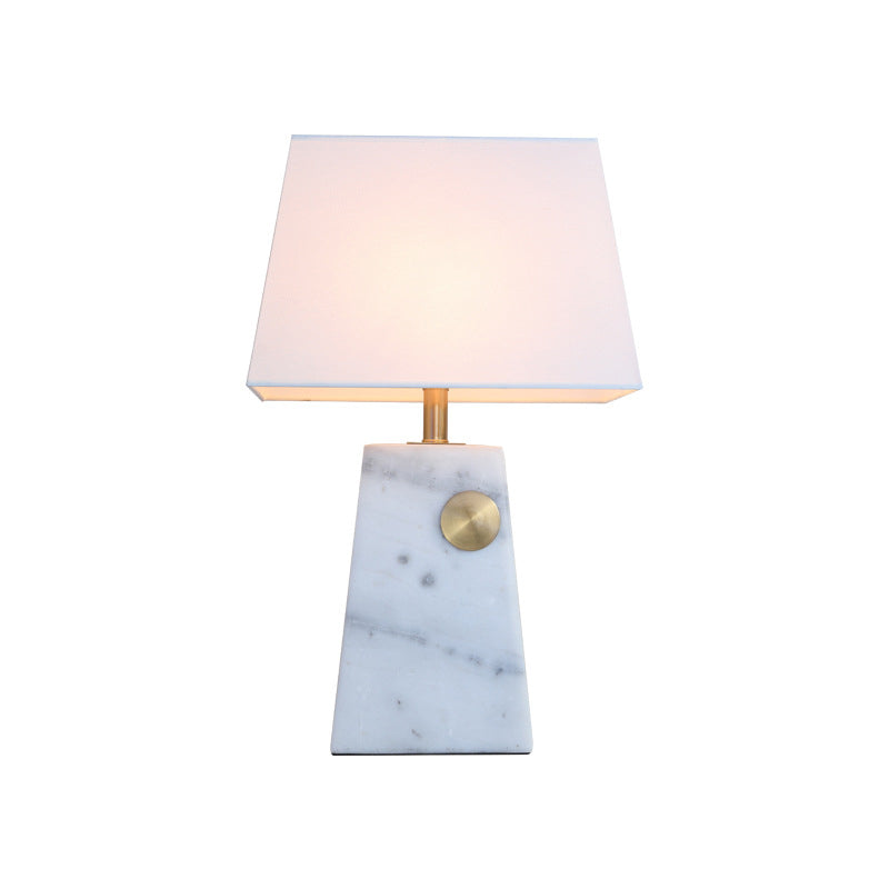 White Trapezoid Night Table Lighting Modern 1 Light Marble Desk Lamp with Fabric Shade for Bedside Clearhalo 'Lamps' 'Table Lamps' Lighting' 735738