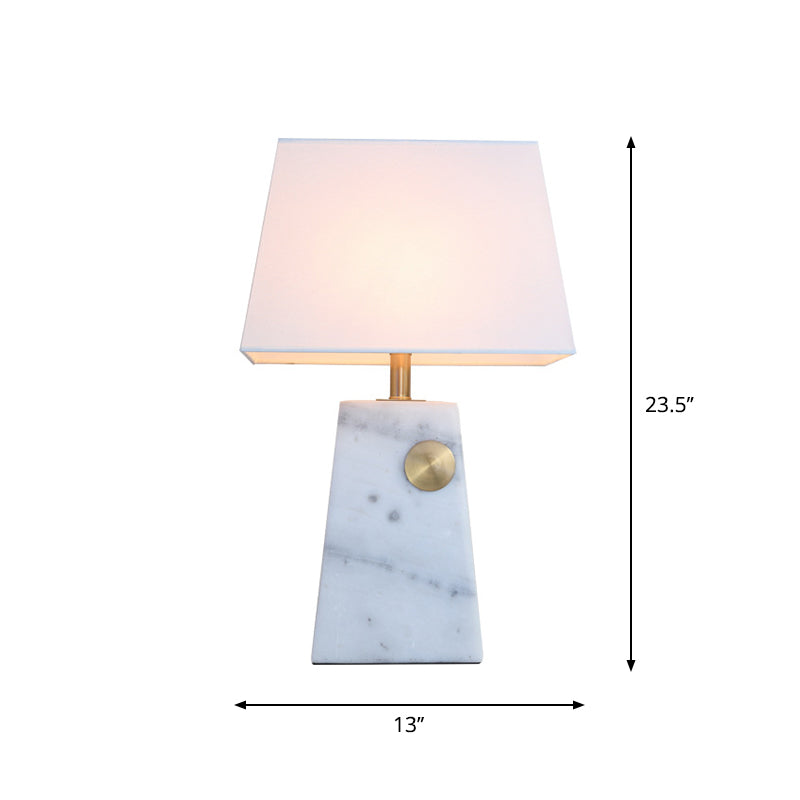 White Trapezoid Night Table Lighting Modern 1 Light Marble Desk Lamp with Fabric Shade for Bedside Clearhalo 'Lamps' 'Table Lamps' Lighting' 735739