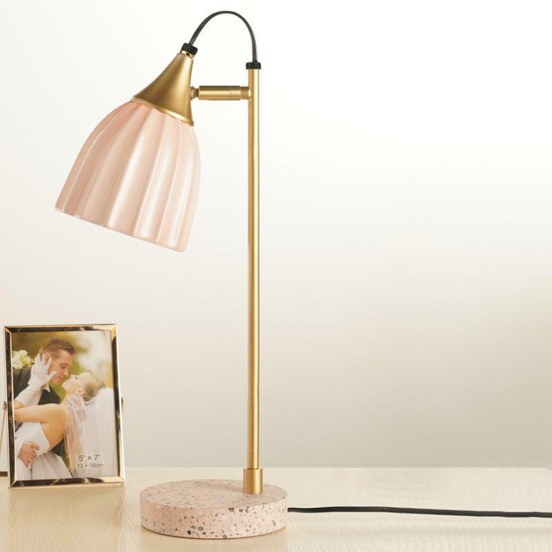 Pink/Sky Blue Ribbed Domed Table Light Modernism 1 Head Ceramics Desk Lamp with Gold Arm and Marble Base Clearhalo 'Lamps' 'Table Lamps' Lighting' 735741