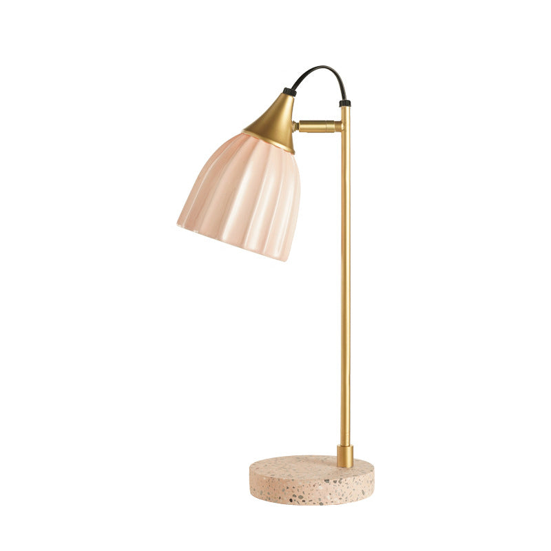 Pink/Sky Blue Ribbed Domed Table Light Modernism 1 Head Ceramics Desk Lamp with Gold Arm and Marble Base Clearhalo 'Lamps' 'Table Lamps' Lighting' 735742