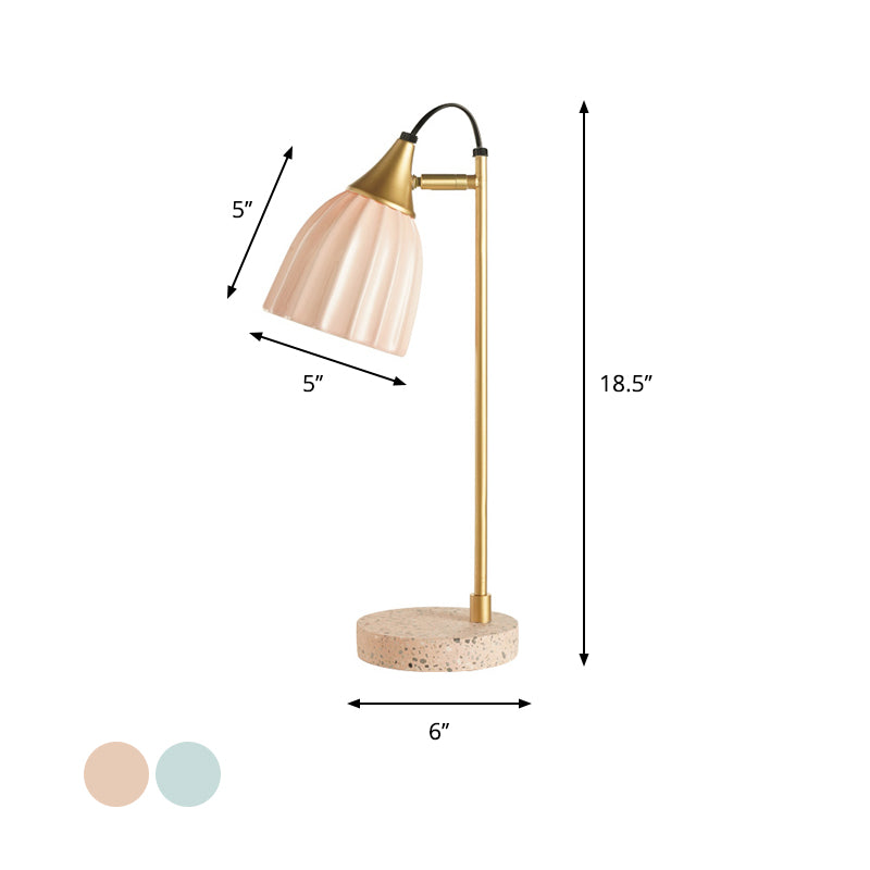 Pink/Sky Blue Ribbed Domed Table Light Modernism 1 Head Ceramics Desk Lamp with Gold Arm and Marble Base Clearhalo 'Lamps' 'Table Lamps' Lighting' 735743