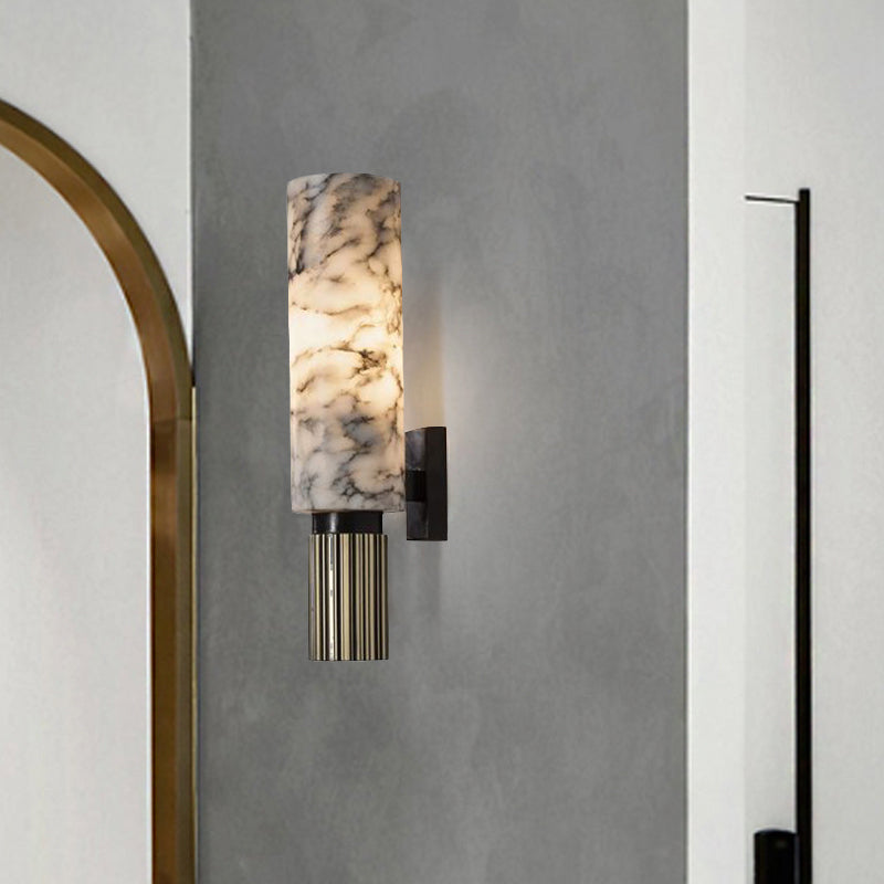 Cylinder Coffee House Wall Sconce Light Dolomite 1 Light Modernist Wall Mount Lamp in Black Black Clearhalo 'Modern wall lights' 'Modern' 'Wall Lamps & Sconces' 'Wall Lights' Lighting' 735748