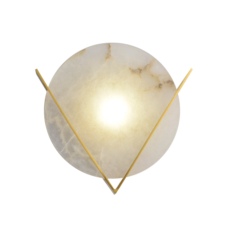 Post-Modern Round Panel Wall Light Sconce Marble 1 Head Bedside Wall Mounted Lamp Fixture with Brass V Deco Clearhalo 'Modern wall lights' 'Modern' 'Wall Lamps & Sconces' 'Wall Lights' Lighting' 735753