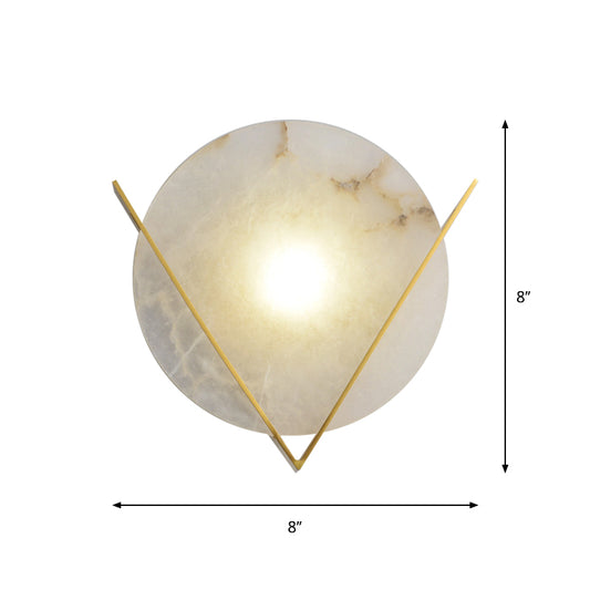 Post-Modern Round Panel Wall Light Sconce Marble 1 Head Bedside Wall Mounted Lamp Fixture with Brass V Deco Clearhalo 'Modern wall lights' 'Modern' 'Wall Lamps & Sconces' 'Wall Lights' Lighting' 735755