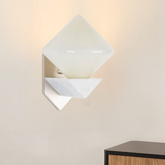 White Triangle Wall Mount Lighting Designer 1 Bulb Marble Wall Sconce with Diamond Opal Glass Shade White Clearhalo 'Modern wall lights' 'Modern' 'Wall Lamps & Sconces' 'Wall Lights' Lighting' 735756