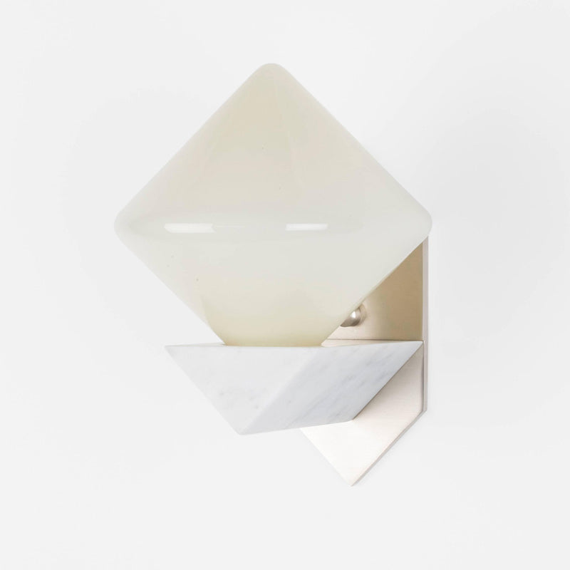 White Triangle Wall Mount Lighting Designer 1 Bulb Marble Wall Sconce with Diamond Opal Glass Shade Clearhalo 'Modern wall lights' 'Modern' 'Wall Lamps & Sconces' 'Wall Lights' Lighting' 735758