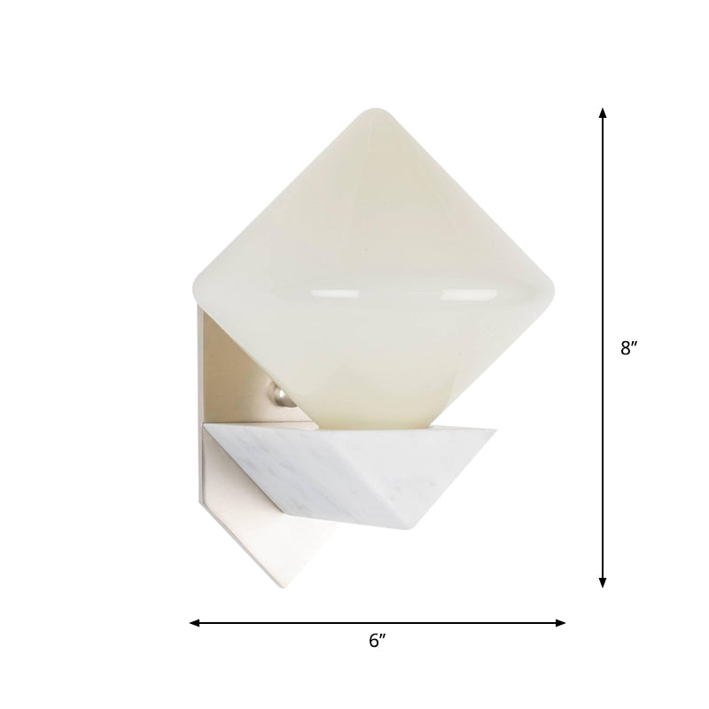 White Triangle Wall Mount Lighting Designer 1 Bulb Marble Wall Sconce with Diamond Opal Glass Shade Clearhalo 'Modern wall lights' 'Modern' 'Wall Lamps & Sconces' 'Wall Lights' Lighting' 735759
