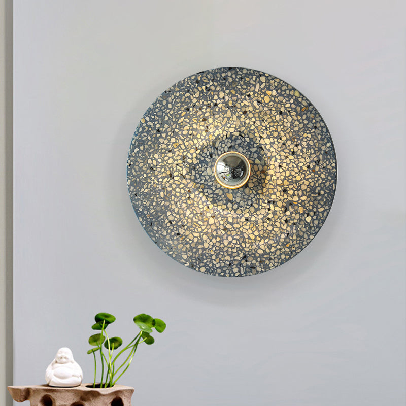Terrazzo Plate Wall Mount Light Designer Style 1-Bulb Beige/Lake Blue Wall Lamp Sconce for Corridor Lake Blue Clearhalo 'Modern wall lights' 'Modern' 'Wall Lamps & Sconces' 'Wall Lights' Lighting' 735768