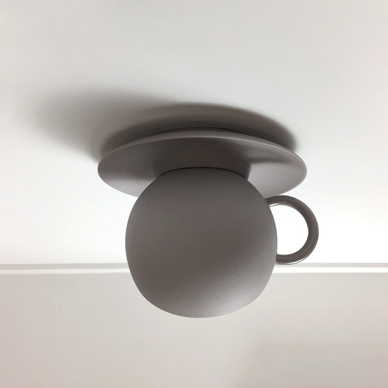 Ceramics Coffee Cup Flush Lighting Macaron 1 Light Rotatable LED Flush Mount Ceiling Lamp in White/Grey/Blue Grey Clearhalo 'Ceiling Lights' 'Close To Ceiling Lights' 'Close to ceiling' 'Flush mount' Lighting' 735772