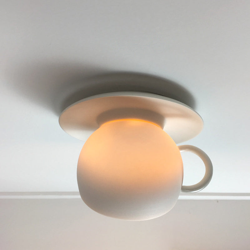 Ceramics Coffee Cup Flush Lighting Macaron 1 Light Rotatable LED Flush Mount Ceiling Lamp in White/Grey/Blue White Clearhalo 'Ceiling Lights' 'Close To Ceiling Lights' 'Close to ceiling' 'Flush mount' Lighting' 735776