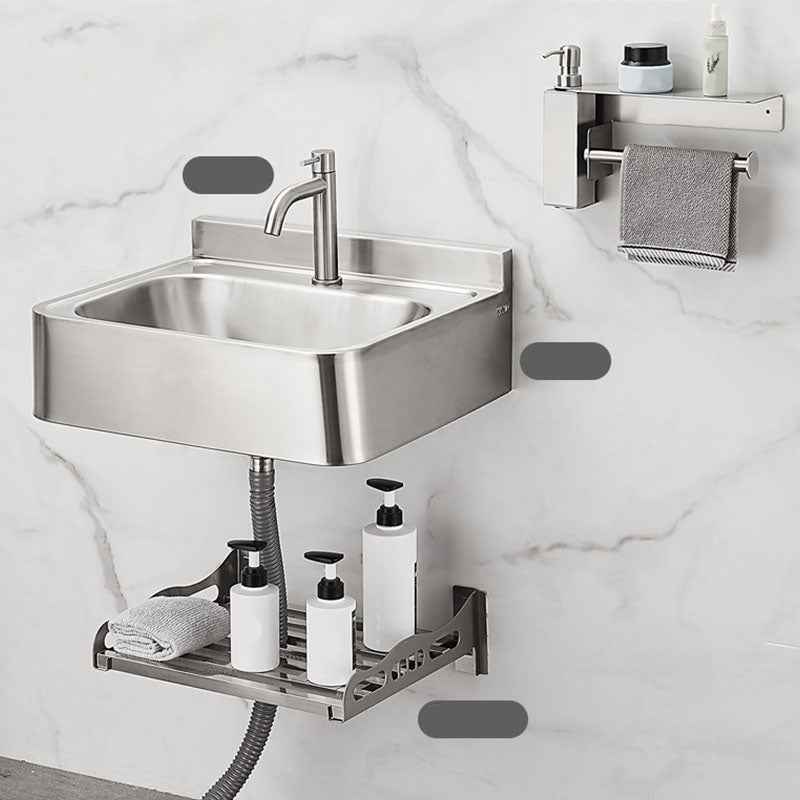 Contemporary Bathroom Sink with Pop-Up Drain Metal Rectangular Wall Mount Bathroom Sink Clearhalo 'Bathroom Remodel & Bathroom Fixtures' 'Bathroom Sinks & Faucet Components' 'Bathroom Sinks' 'bathroom_sink' 'Home Improvement' 'home_improvement' 'home_improvement_bathroom_sink' 7357908