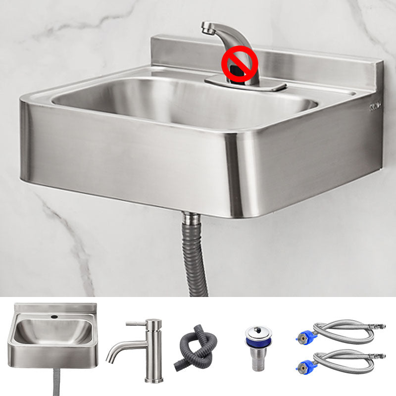 Contemporary Bathroom Sink with Pop-Up Drain Rectangular Metal Wall Mount Bathroom Sink Round Faucet Clearhalo 'Bathroom Remodel & Bathroom Fixtures' 'Bathroom Sinks & Faucet Components' 'Bathroom Sinks' 'bathroom_sink' 'Home Improvement' 'home_improvement' 'home_improvement_bathroom_sink' 7357926