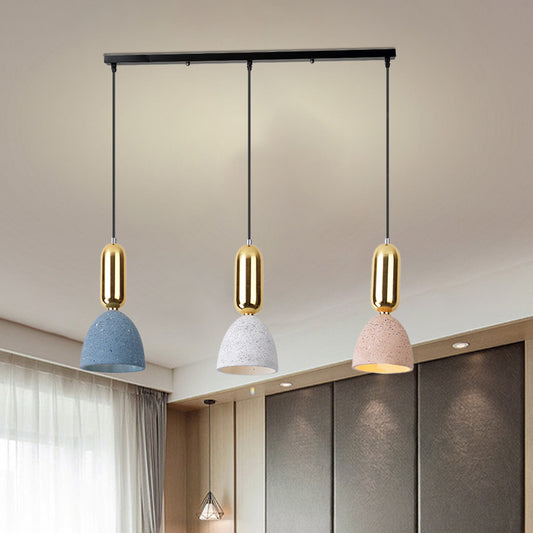 Macaron Dome Cluster Pendant Light Terrazzo 3 Lights Restaurant Ceiling Lamp in White-Pink-Blue with Linear Canopy White-Pink-Blue Clearhalo 'Ceiling Lights' 'Modern Pendants' 'Modern' 'Pendant Lights' 'Pendants' Lighting' 735812