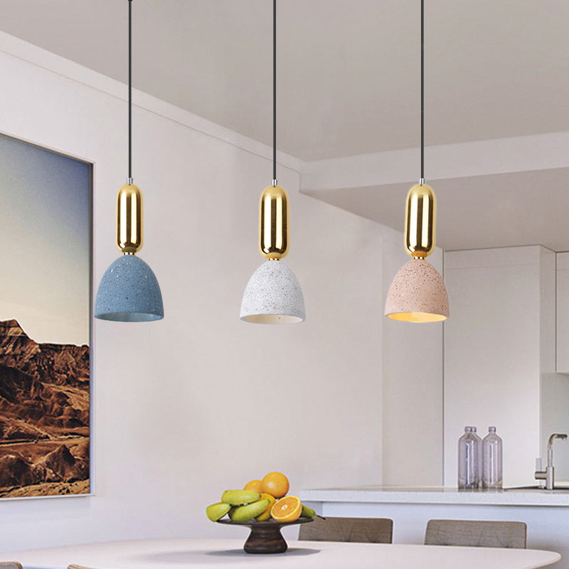 Macaron Dome Cluster Pendant Light Terrazzo 3 Lights Restaurant Ceiling Lamp in White-Pink-Blue with Linear Canopy Clearhalo 'Ceiling Lights' 'Modern Pendants' 'Modern' 'Pendant Lights' 'Pendants' Lighting' 735813