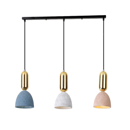 Macaron Dome Cluster Pendant Light Terrazzo 3 Lights Restaurant Ceiling Lamp in White-Pink-Blue with Linear Canopy Clearhalo 'Ceiling Lights' 'Modern Pendants' 'Modern' 'Pendant Lights' 'Pendants' Lighting' 735814