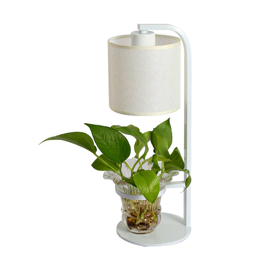 Fabric Black/White Night Light Cylindrical 1 Light Industrial Nightstand Lamp with Clear Glass Plant Container Clearhalo 'Lamps' 'Table Lamps' Lighting' 735847