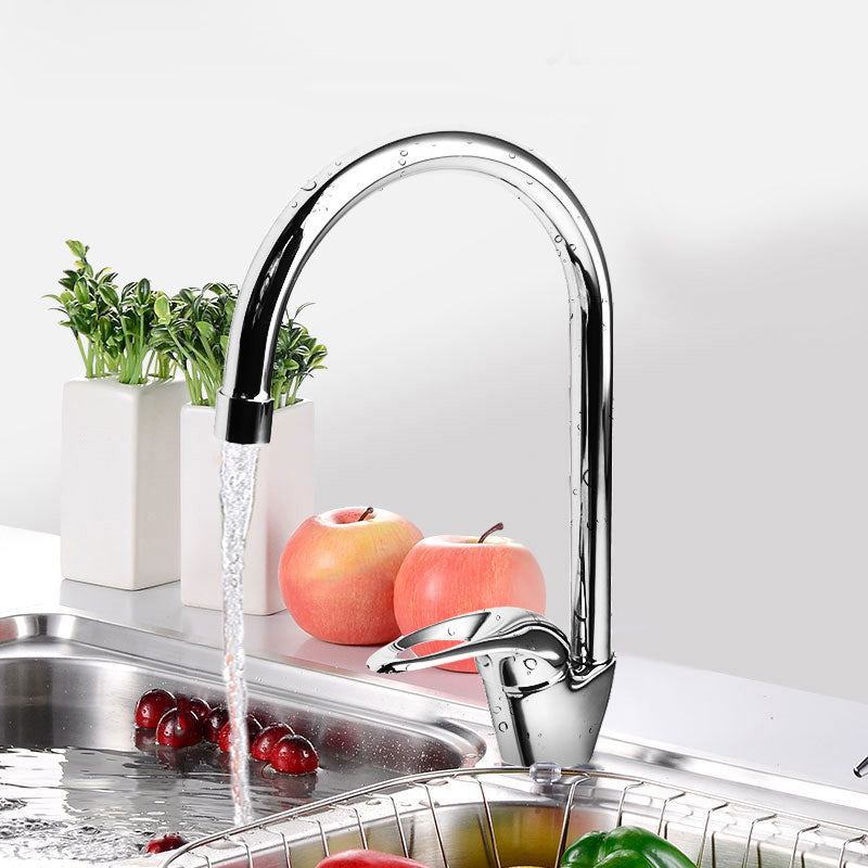 Modern Style Copper Kitchen Faucet Lever Handle Gooseneck 1-Hole Kitchen Faucet Clearhalo 'Home Improvement' 'home_improvement' 'home_improvement_kitchen_faucets' 'Kitchen Faucets' 'Kitchen Remodel & Kitchen Fixtures' 'Kitchen Sinks & Faucet Components' 'kitchen_faucets' 7359301