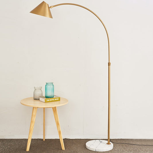 Conical Reading Floor Lamp Postmodern Metallic 1-Light Gold Finish Arched Standing Light Gold Clearhalo 'Floor Lamps' 'Lamps' Lighting' 735984