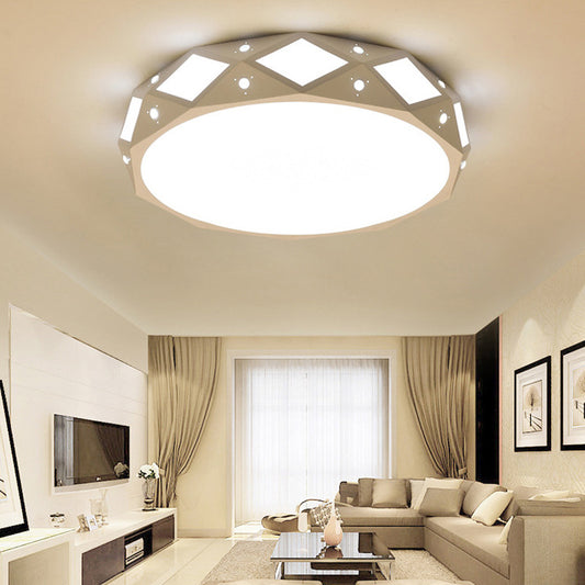 Metallic Drum Flush Ceiling Light Fixture Contemporary 18"/21.5" Dia LED White Flush Mounted Lamp in White/Warm Light White Clearhalo 'Ceiling Lights' 'Close To Ceiling Lights' 'Close to ceiling' 'Flush mount' Lighting' 736000