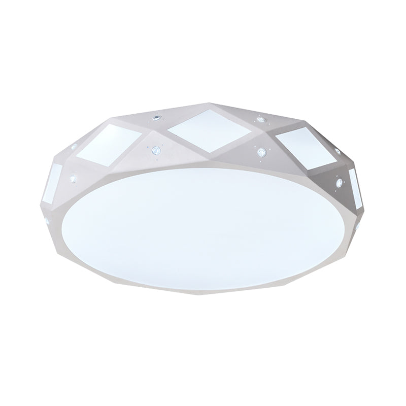 Metallic Drum Flush Ceiling Light Fixture Contemporary 18"/21.5" Dia LED White Flush Mounted Lamp in White/Warm Light Clearhalo 'Ceiling Lights' 'Close To Ceiling Lights' 'Close to ceiling' 'Flush mount' Lighting' 736002