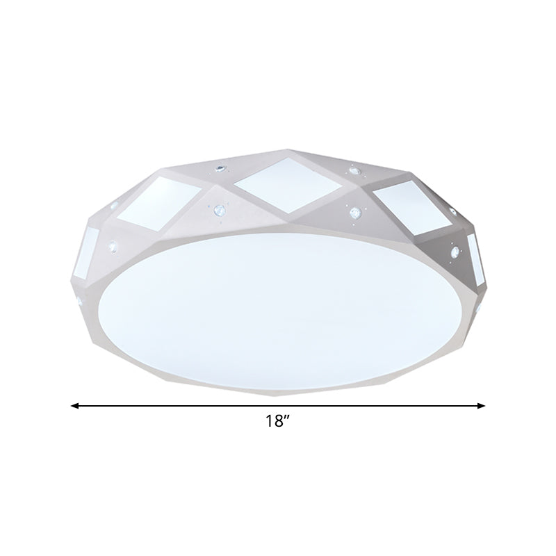 Metallic Drum Flush Ceiling Light Fixture Contemporary 18"/21.5" Dia LED White Flush Mounted Lamp in White/Warm Light Clearhalo 'Ceiling Lights' 'Close To Ceiling Lights' 'Close to ceiling' 'Flush mount' Lighting' 736003