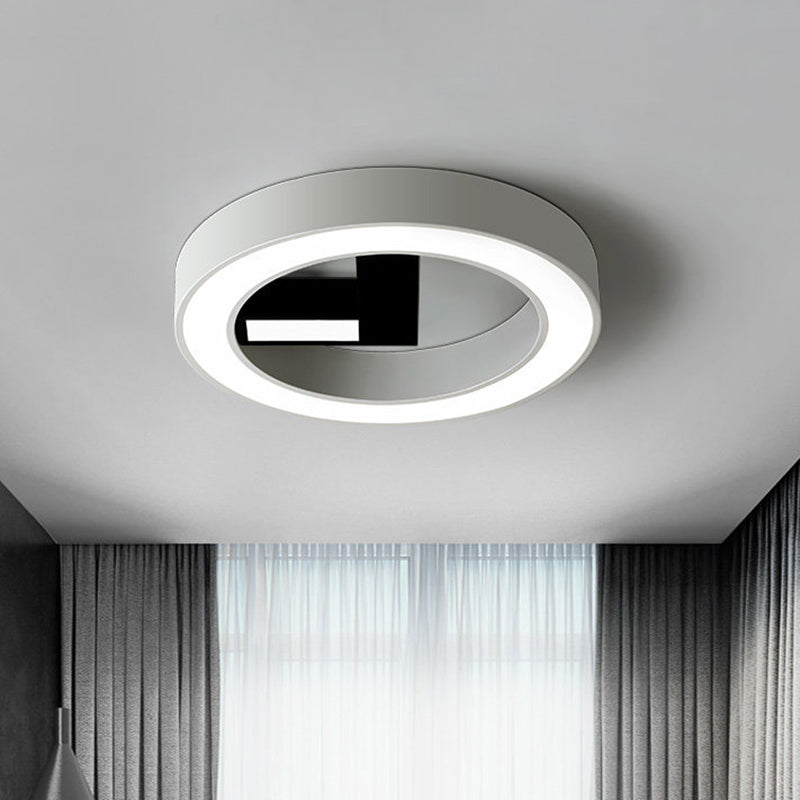 Clock Shape Bedroom Flush Mount Metal LED Minimalism Flush Ceiling Light in White and Black Black-White Clearhalo 'Ceiling Lights' 'Close To Ceiling Lights' 'Close to ceiling' 'Flush mount' Lighting' 736005