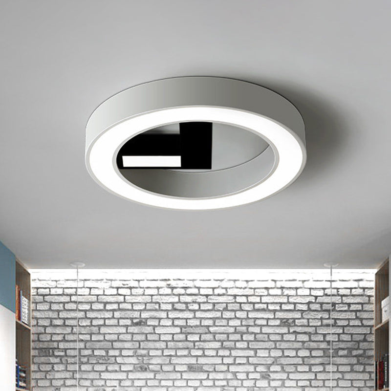 Clock Shape Bedroom Flush Mount Metal LED Minimalism Flush Ceiling Light in White and Black Clearhalo 'Ceiling Lights' 'Close To Ceiling Lights' 'Close to ceiling' 'Flush mount' Lighting' 736006