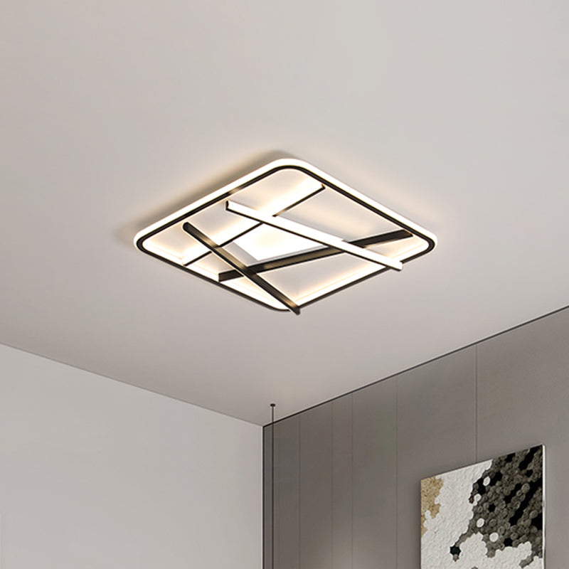 Black Square and Line Flush Lighting Modernist LED Acrylic Flush Mount Ceiling Lamp in White/Warm Light for Bedroom Black Clearhalo 'Ceiling Lights' 'Close To Ceiling Lights' 'Close to ceiling' 'Flush mount' Lighting' 736014