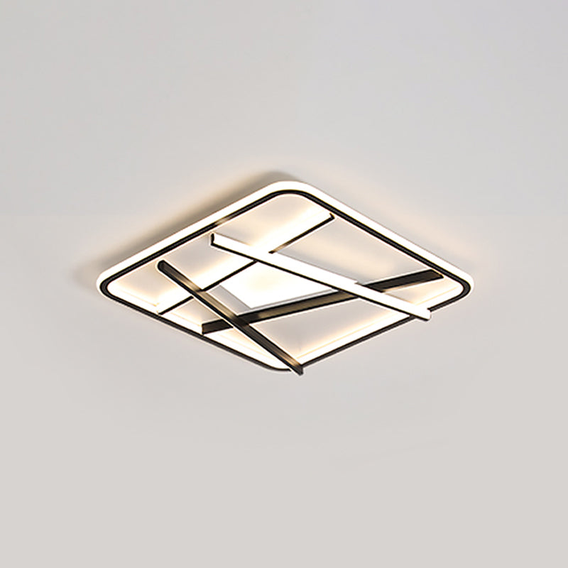 Black Square and Line Flush Lighting Modernist LED Acrylic Flush Mount Ceiling Lamp in White/Warm Light for Bedroom Clearhalo 'Ceiling Lights' 'Close To Ceiling Lights' 'Close to ceiling' 'Flush mount' Lighting' 736016