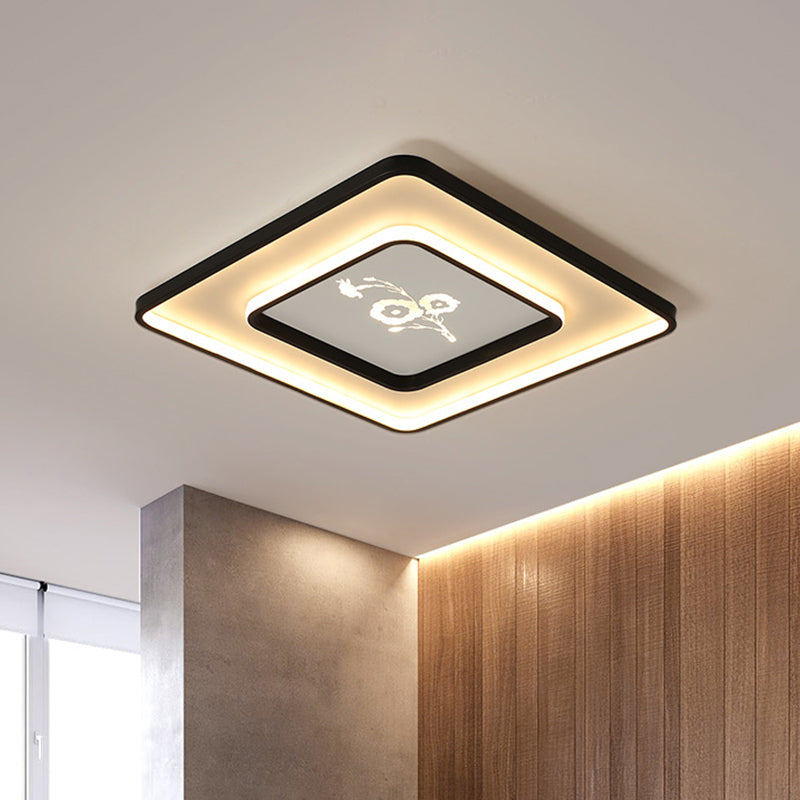 Square/Rectangle Ceiling Mounted Light Modern Acrylic LED Black Flush Lamp Fixture in White/Warm Light, 16"/19.5"/35.5" Long Black Clearhalo 'Ceiling Lights' 'Close To Ceiling Lights' 'Close to ceiling' 'Flush mount' Lighting' 736022