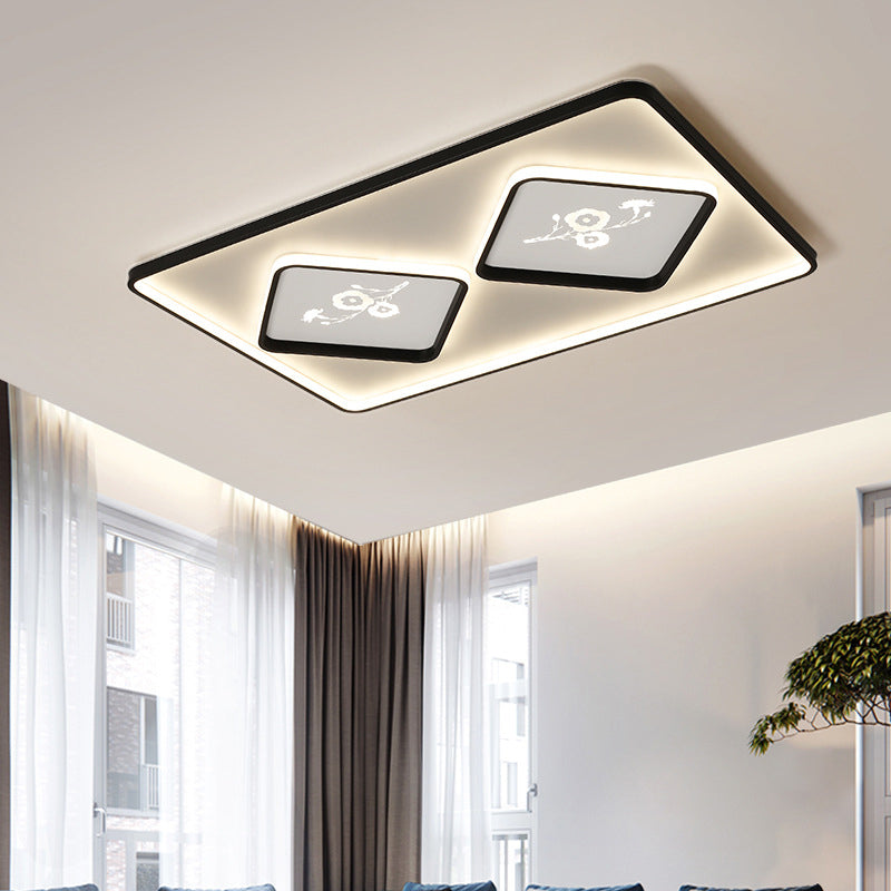 Square/Rectangle Ceiling Mounted Light Modern Acrylic LED Black Flush Lamp Fixture in White/Warm Light, 16"/19.5"/35.5" Long Black 35.5" Clearhalo 'Ceiling Lights' 'Close To Ceiling Lights' 'Close to ceiling' 'Flush mount' Lighting' 736027