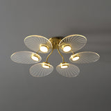 6 Heads Bedroom Semi Flush Light Modern Brass Flush Ceiling Lamp Fixture with Leaf Acrylic Shade Clearhalo 'Ceiling Lights' 'Close To Ceiling Lights' 'Close to ceiling' 'Semi-flushmount' Lighting' 736071