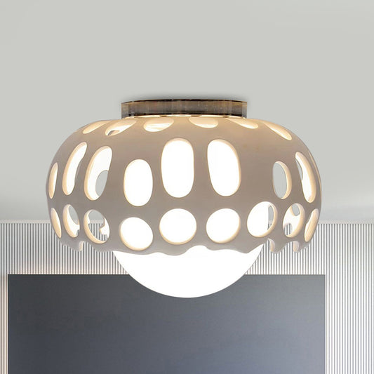 Resin Hollow-Out Dome Flushmount Light Modern 1 Light 11"/13" Wide Ceiling Mounted Lamp in White White Clearhalo 'Ceiling Lights' 'Close To Ceiling Lights' 'Close to ceiling' 'Flush mount' Lighting' 736082