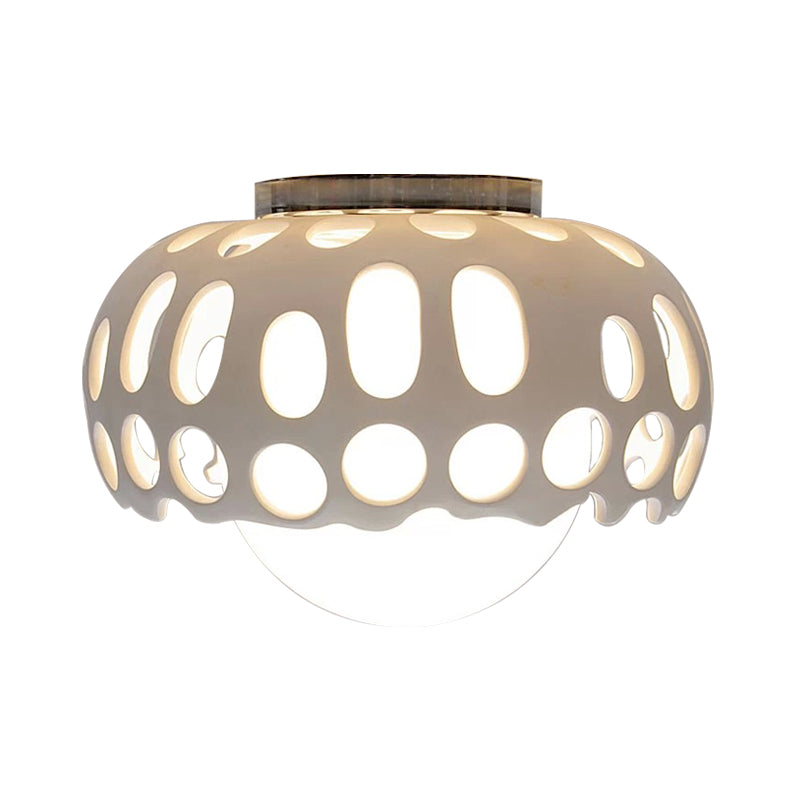 Resin Hollow-Out Dome Flushmount Light Modern 1 Light 11"/13" Wide Ceiling Mounted Lamp in White Clearhalo 'Ceiling Lights' 'Close To Ceiling Lights' 'Close to ceiling' 'Flush mount' Lighting' 736083