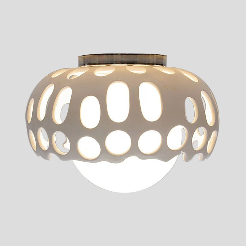 Resin Hollow-Out Dome Flushmount Light Modern 1 Light 11"/13" Wide Ceiling Mounted Lamp in White Clearhalo 'Ceiling Lights' 'Close To Ceiling Lights' 'Close to ceiling' 'Flush mount' Lighting' 736084