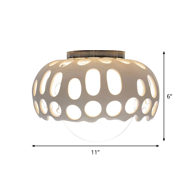 Resin Hollow-Out Dome Flushmount Light Modern 1 Light 11"/13" Wide Ceiling Mounted Lamp in White Clearhalo 'Ceiling Lights' 'Close To Ceiling Lights' 'Close to ceiling' 'Flush mount' Lighting' 736085