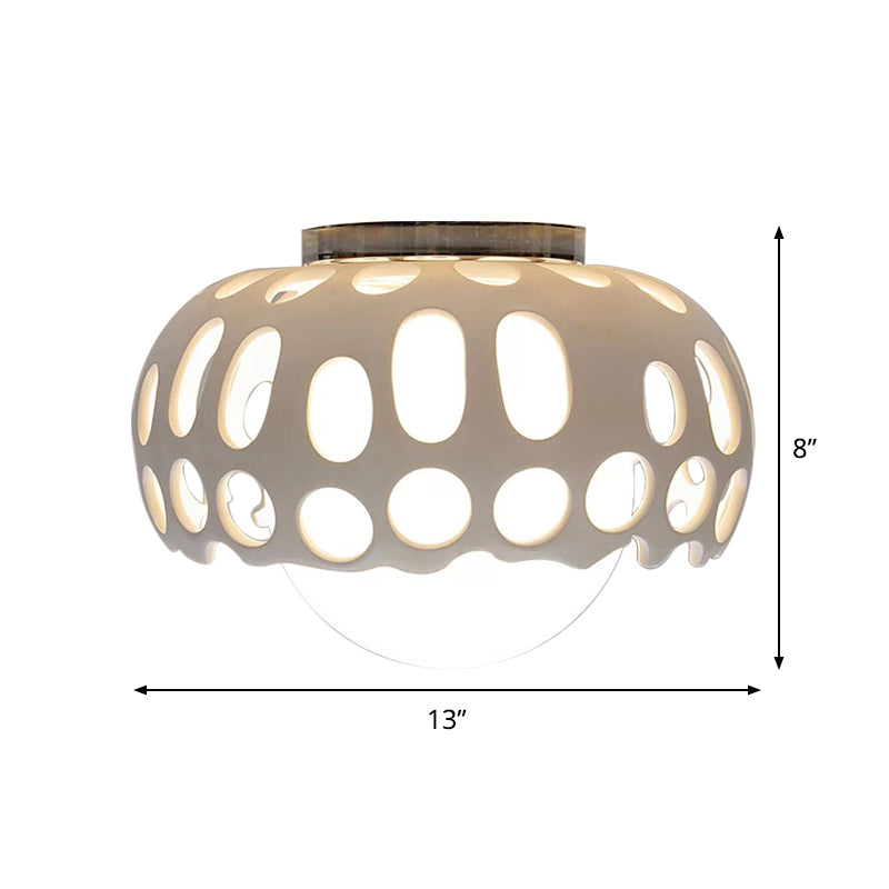 Resin Hollow-Out Dome Flushmount Light Modern 1 Light 11"/13" Wide Ceiling Mounted Lamp in White Clearhalo 'Ceiling Lights' 'Close To Ceiling Lights' 'Close to ceiling' 'Flush mount' Lighting' 736086