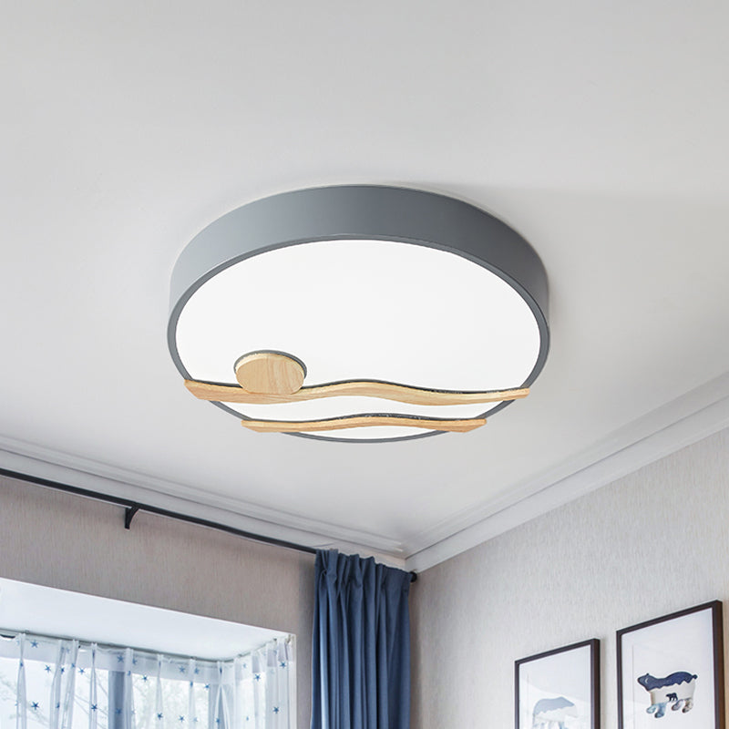 White/Grey Finish Round Ceiling Mounted Light Modern LED Iron Flushmount Lamp for Bedroom, 16"/19.5" Wide Grey Clearhalo 'Ceiling Lights' 'Close To Ceiling Lights' 'Close to ceiling' 'Flush mount' Lighting' 736087