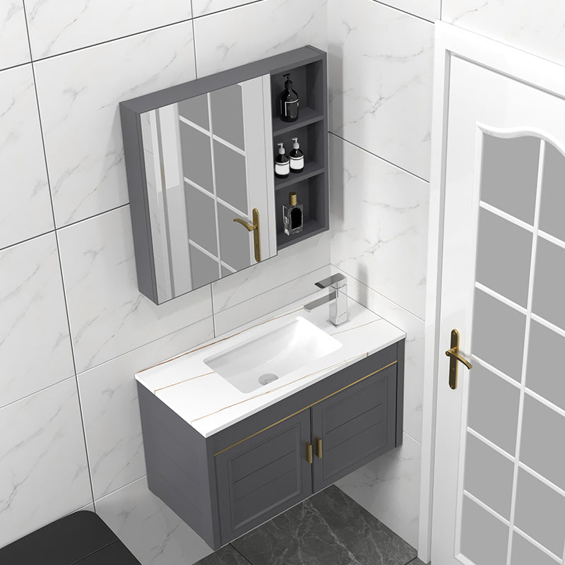 Glam Single Sink Vanity Wall Mount Metal Base Rectangular Bath Vanity Clearhalo 'Bathroom Remodel & Bathroom Fixtures' 'Bathroom Vanities' 'bathroom_vanities' 'Home Improvement' 'home_improvement' 'home_improvement_bathroom_vanities' 7360958