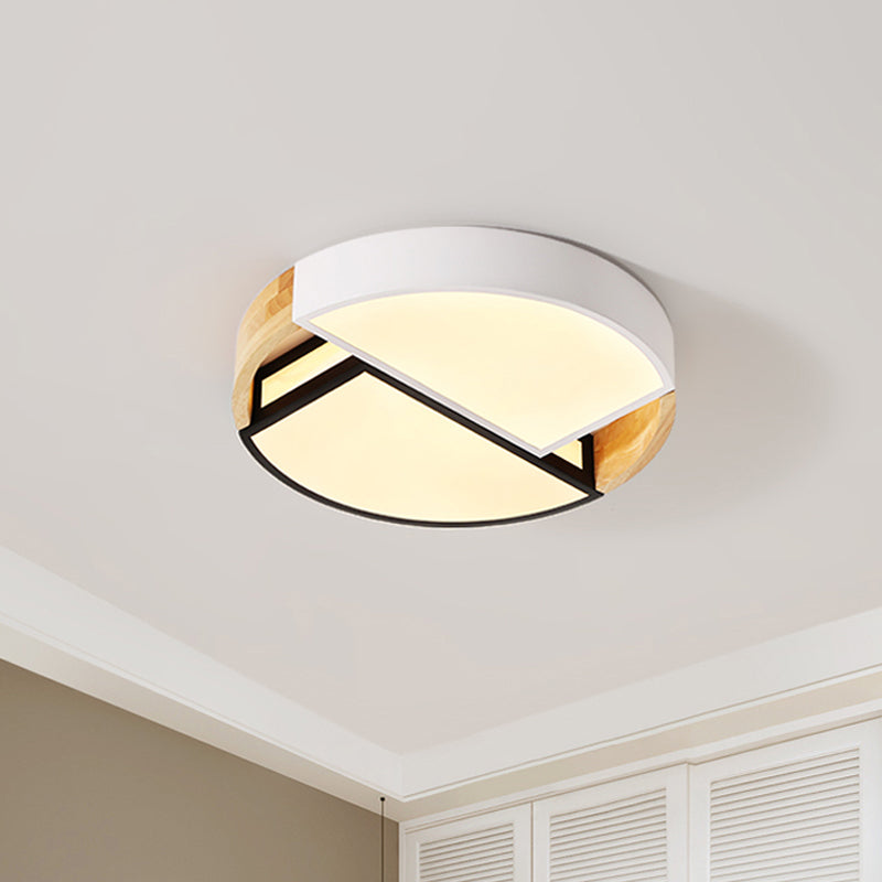 Splicing Drum Flush Light Fixture Modernist Metal LED White-Black-Wood Flush Mount, 16"/19.5" Dia Black-White Clearhalo 'Ceiling Lights' 'Close To Ceiling Lights' 'Close to ceiling' 'Flush mount' Lighting' 736096