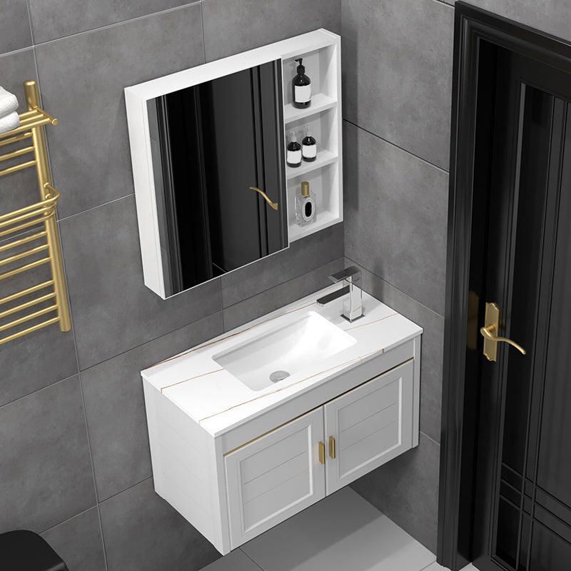 Glam Single Sink Vanity Wall Mount Metal Base Rectangular Bath Vanity Clearhalo 'Bathroom Remodel & Bathroom Fixtures' 'Bathroom Vanities' 'bathroom_vanities' 'Home Improvement' 'home_improvement' 'home_improvement_bathroom_vanities' 7360960