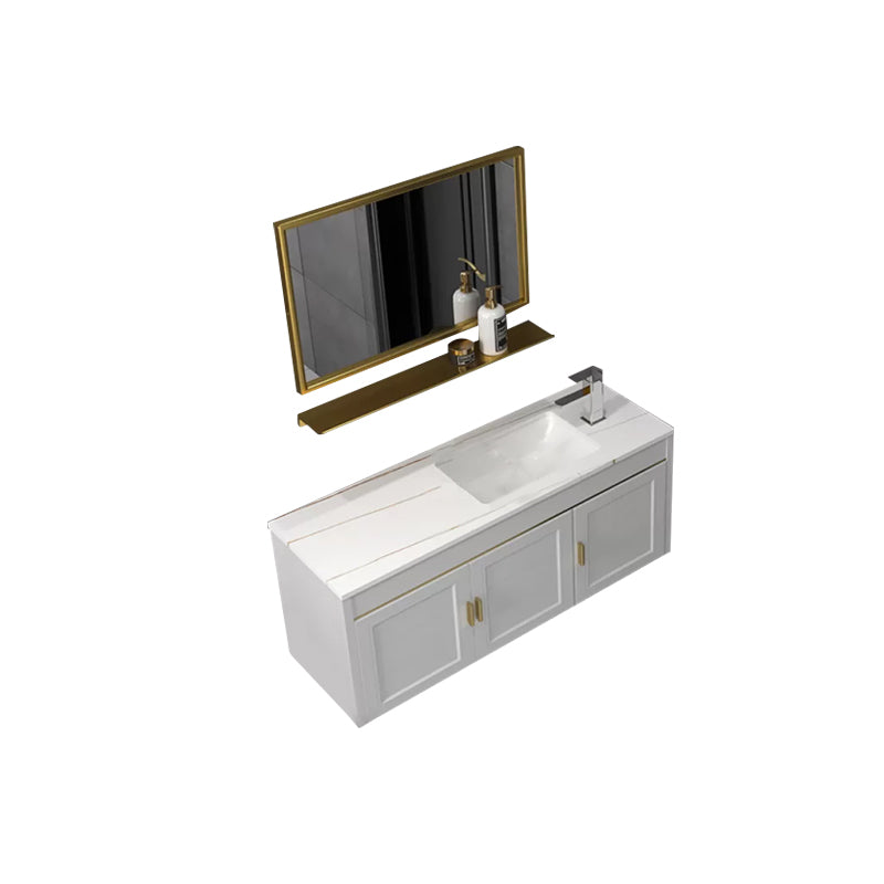 Glam Single Sink Vanity Wall Mount Metal Base Rectangular Bath Vanity Vanity & Faucet & Mirrors 39"L x 14"W x 16"H White Clearhalo 'Bathroom Remodel & Bathroom Fixtures' 'Bathroom Vanities' 'bathroom_vanities' 'Home Improvement' 'home_improvement' 'home_improvement_bathroom_vanities' 7360973