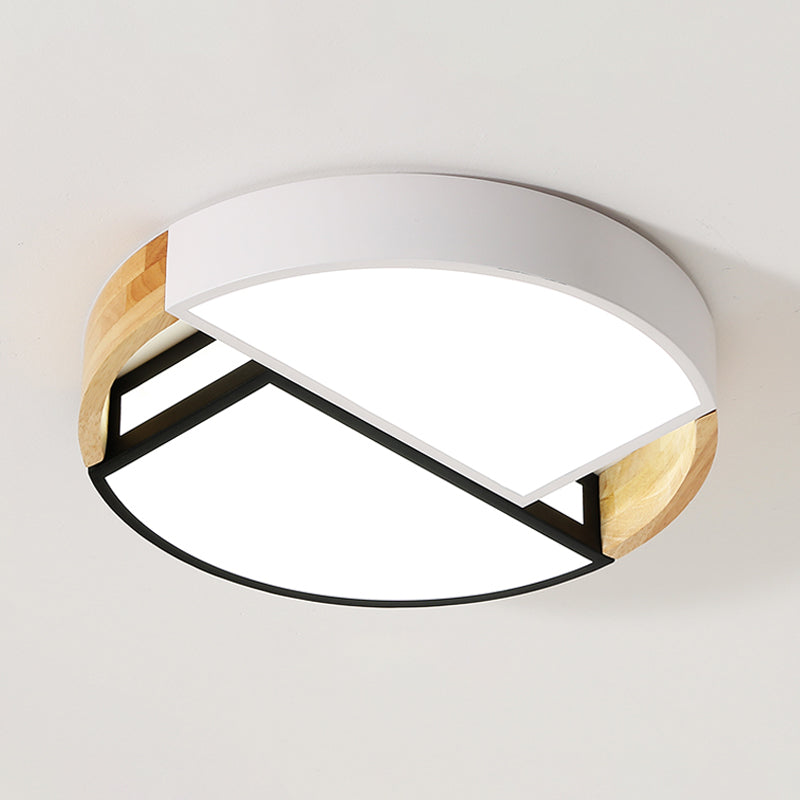 Splicing Drum Flush Light Fixture Modernist Metal LED White-Black-Wood Flush Mount, 16"/19.5" Dia Clearhalo 'Ceiling Lights' 'Close To Ceiling Lights' 'Close to ceiling' 'Flush mount' Lighting' 736098