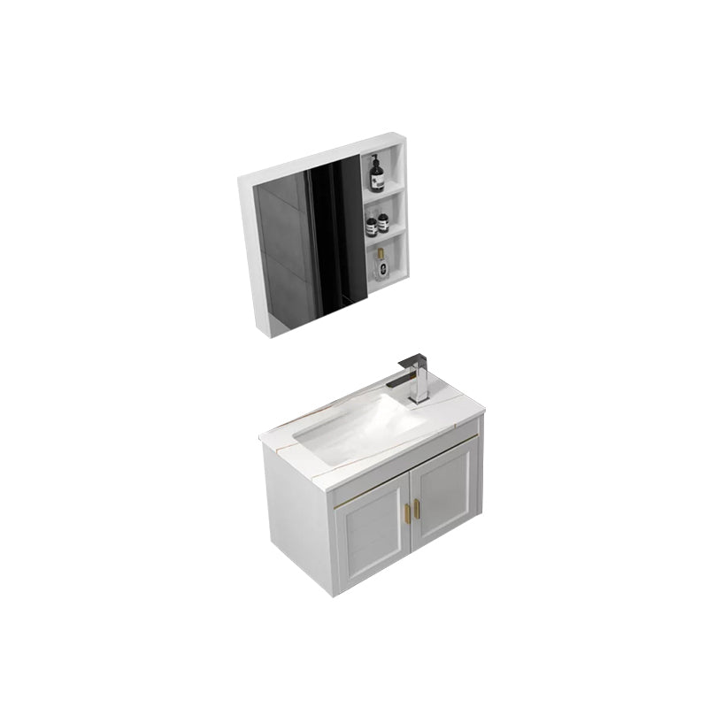 Glam Single Sink Vanity Wall Mount Metal Base Rectangular Bath Vanity Vanity & Faucet & Mirror Cabinet 24"L x 14"W x 16"H White Clearhalo 'Bathroom Remodel & Bathroom Fixtures' 'Bathroom Vanities' 'bathroom_vanities' 'Home Improvement' 'home_improvement' 'home_improvement_bathroom_vanities' 7360983