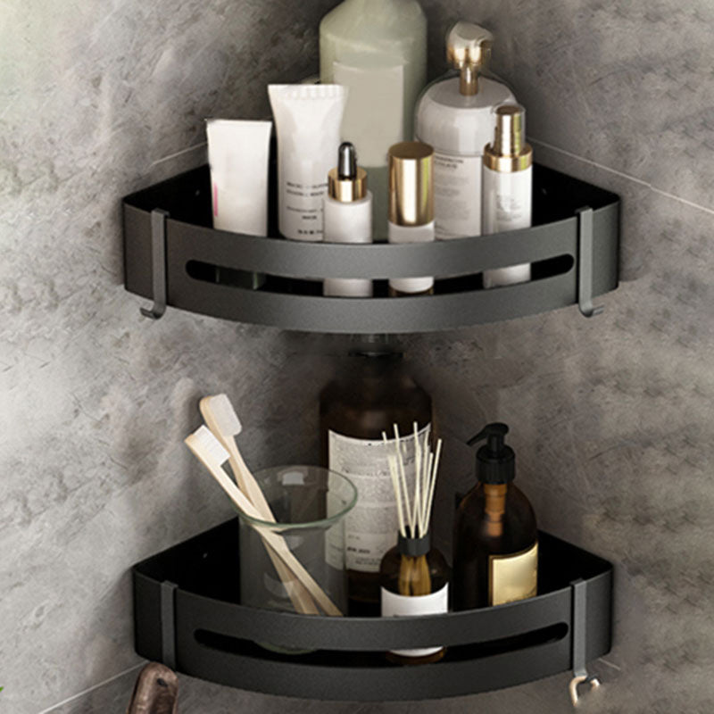 Metal Silver Bathroom Accessory Set Modern 1/2/3 - Piece Bath Shelf Anti-rust Black 2 Piece Set Triangle Clearhalo 'Bathroom Hardware Sets' 'Bathroom Hardware' 'Bathroom Remodel & Bathroom Fixtures' 'bathroom_hardware_sets' 'Home Improvement' 'home_improvement' 'home_improvement_bathroom_hardware_sets' 7361010