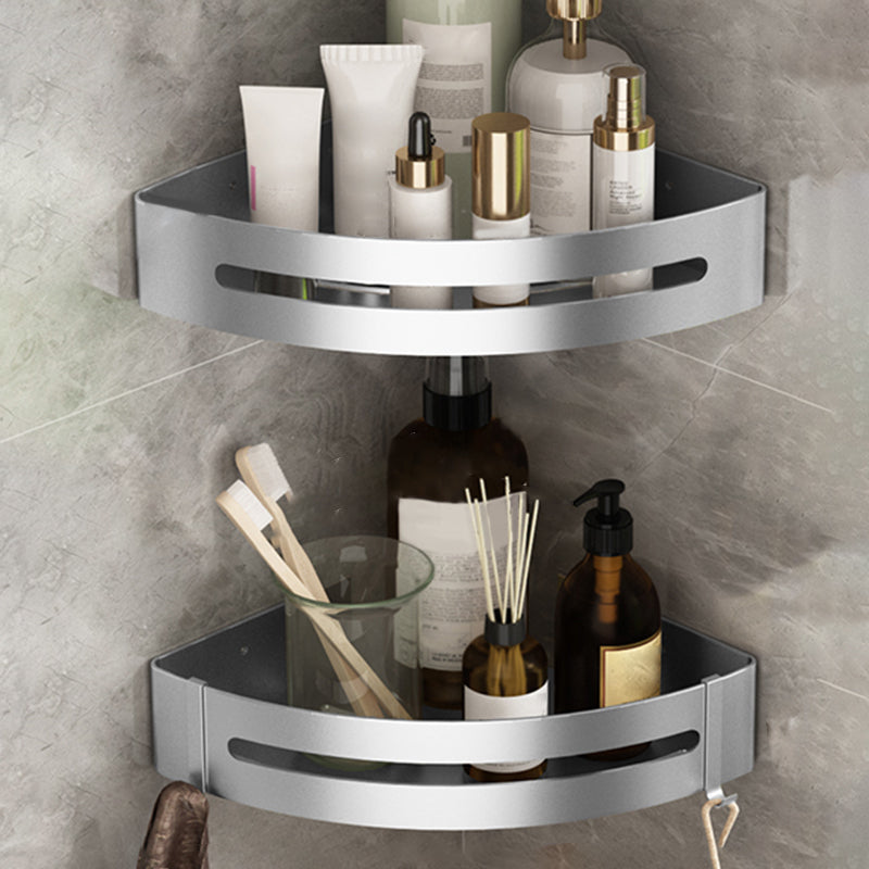 Metal Silver Bathroom Accessory Set Modern 1/2/3 - Piece Bath Shelf Anti-rust Silver 2 Piece Set Triangle Clearhalo 'Bathroom Hardware Sets' 'Bathroom Hardware' 'Bathroom Remodel & Bathroom Fixtures' 'bathroom_hardware_sets' 'Home Improvement' 'home_improvement' 'home_improvement_bathroom_hardware_sets' 7361016