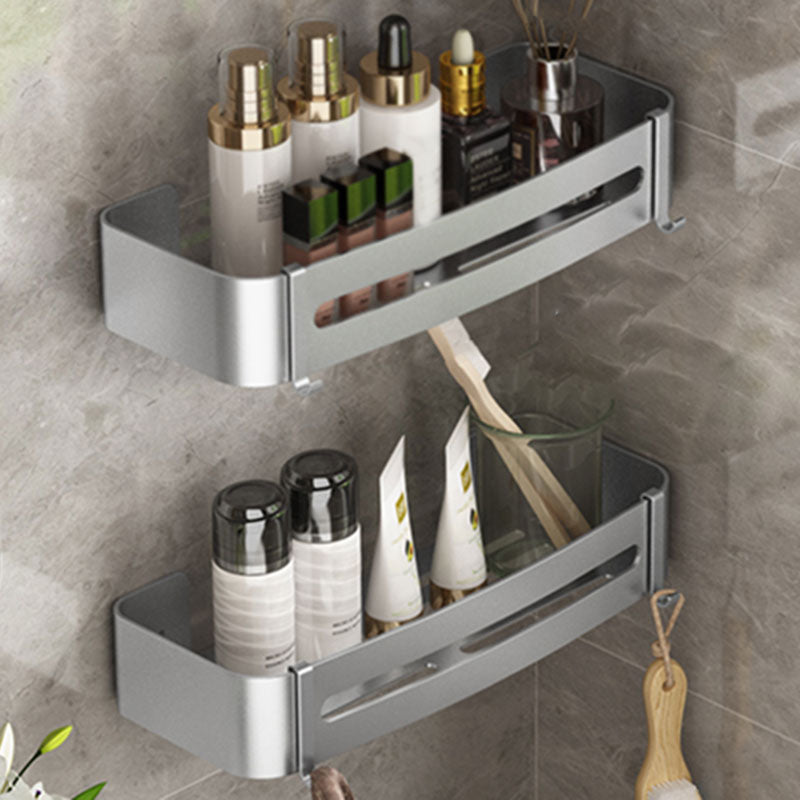 Metal Silver Bathroom Accessory Set Modern 1/2/3 - Piece Bath Shelf Anti-rust Silver 2 Piece Set Rectangle Clearhalo 'Bathroom Hardware Sets' 'Bathroom Hardware' 'Bathroom Remodel & Bathroom Fixtures' 'bathroom_hardware_sets' 'Home Improvement' 'home_improvement' 'home_improvement_bathroom_hardware_sets' 7361026